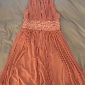 Pink Pleated Empire Waist Semi Formal Dress